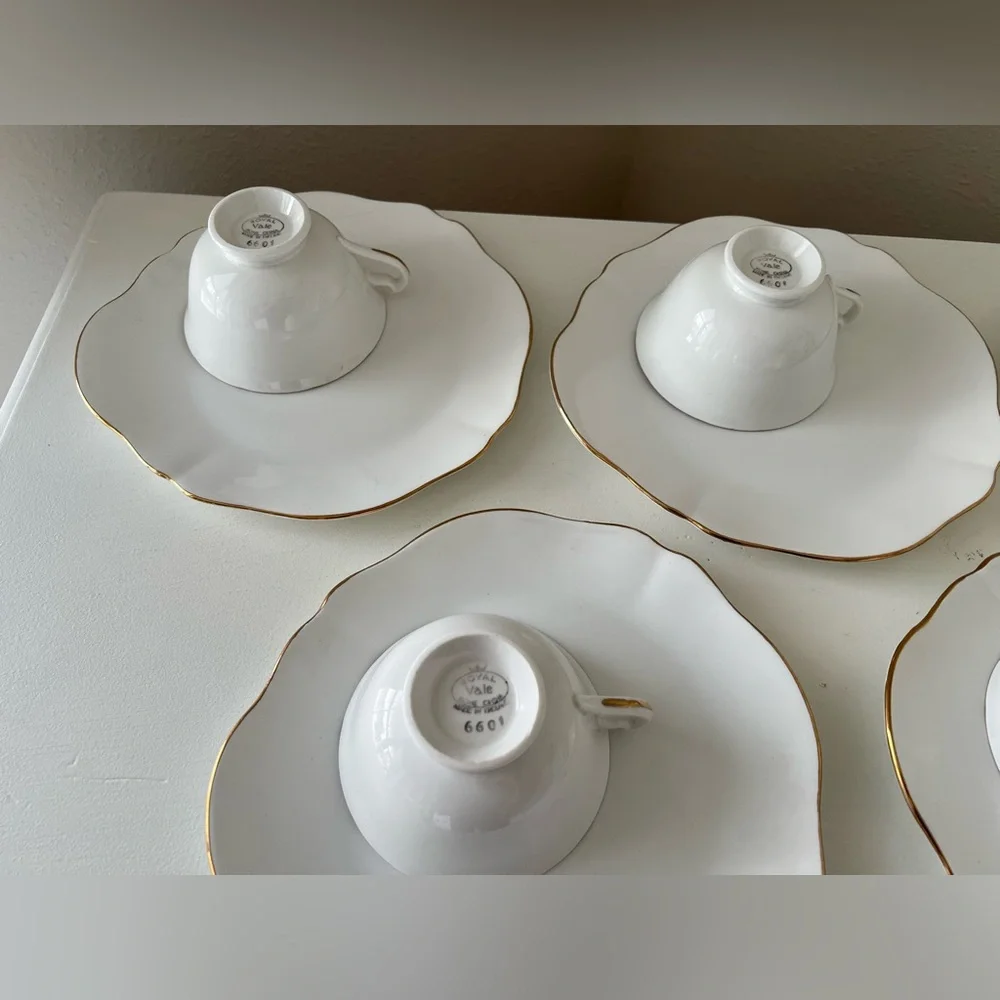 Royal Vale | Set Of 5 | Bone China Snack Plate & Cup Sets | England #6601 White - Picture 2 of 7
